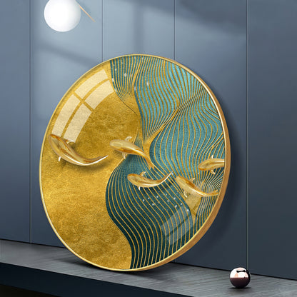 Aqua Gold Premium Acrylic Round Wall Art