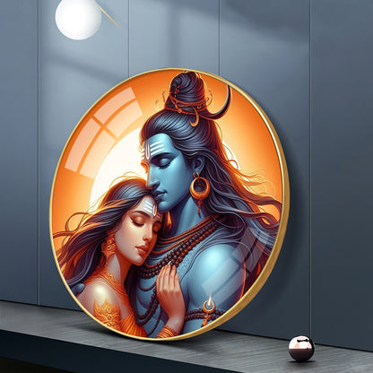 Lord Shiva and Goddess Parvati Premium Acrylic Round Wall Art