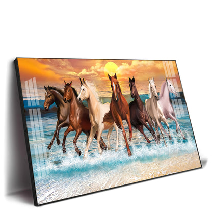 Vastu 7 Running Horses Premium Acrylic Horizontal Wall Art