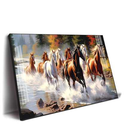 Running Horses in River Premium Acrylic Horizontal Wall Art