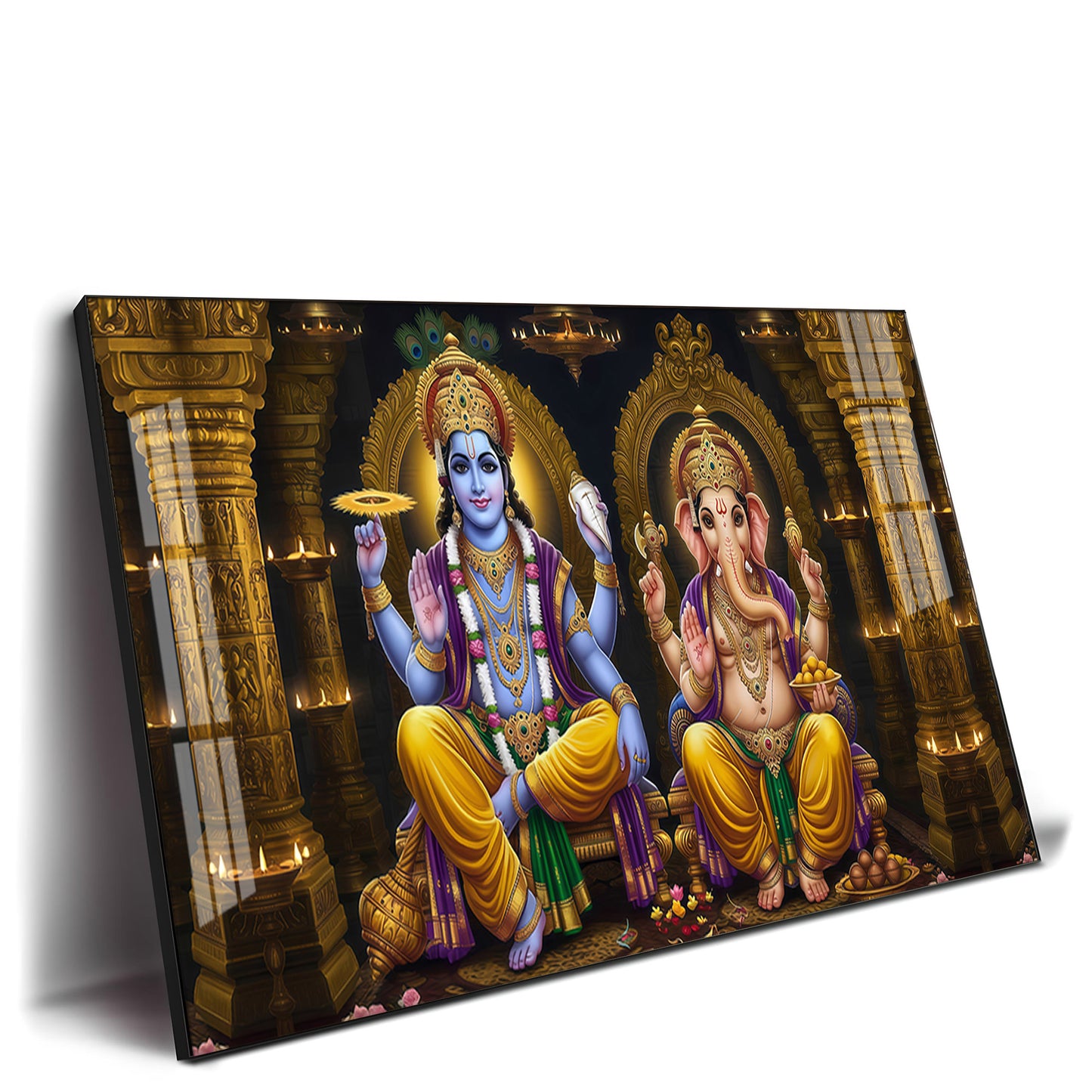 Lord Ganesha's Grace With Lord Vishnu Premium Acrylic Horizontal Wall Art