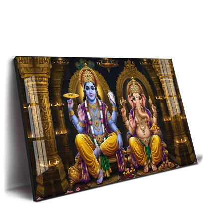 Lord Ganesha's Grace With Lord Vishnu Premium Acrylic Horizontal Wall Art