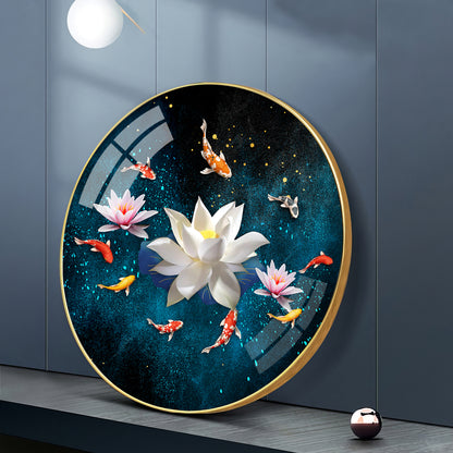Lotus and Fish Premium Acrylic Round Wall Art