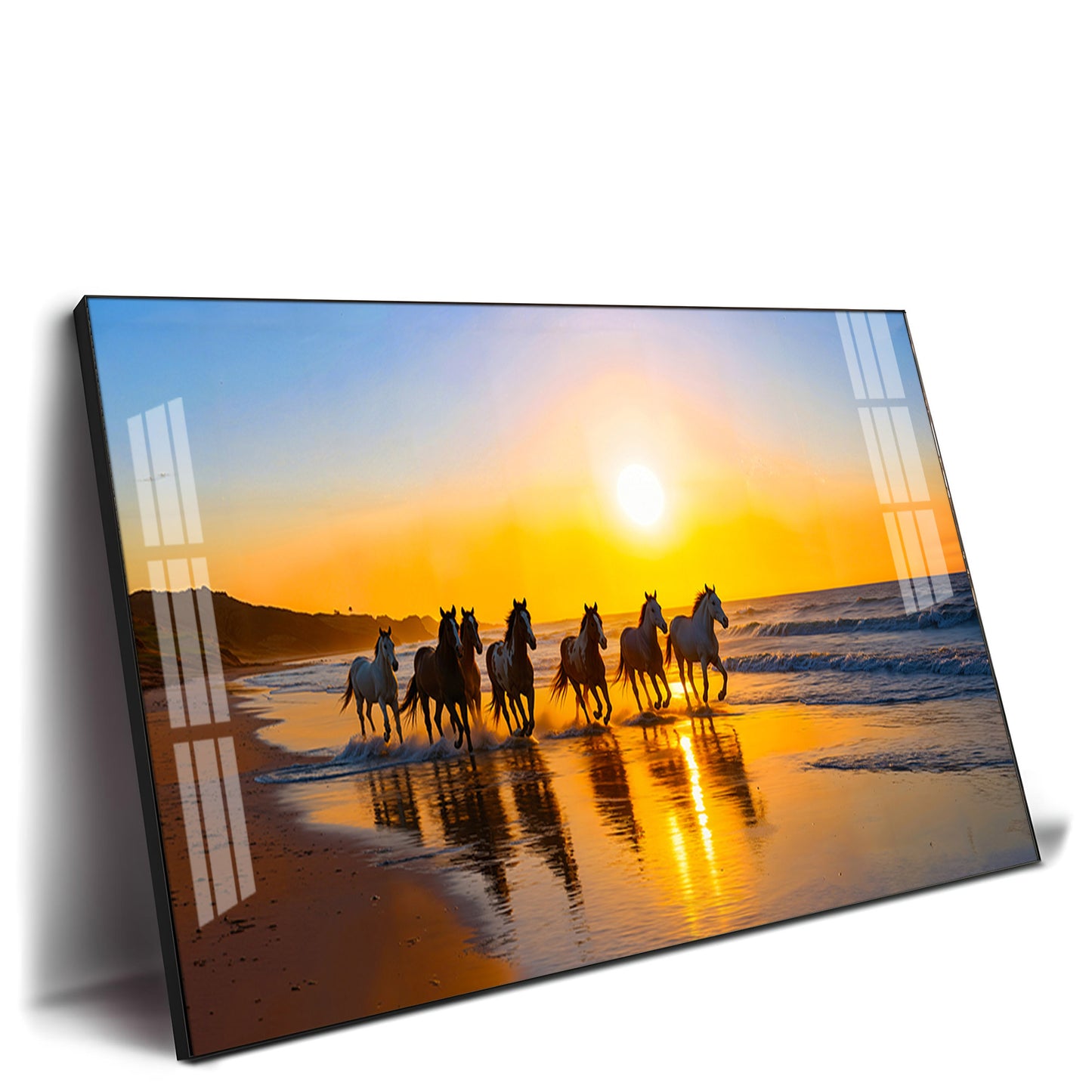 Running horses In Seaside Stallion Premium Acrylic Horizontal Wall Art