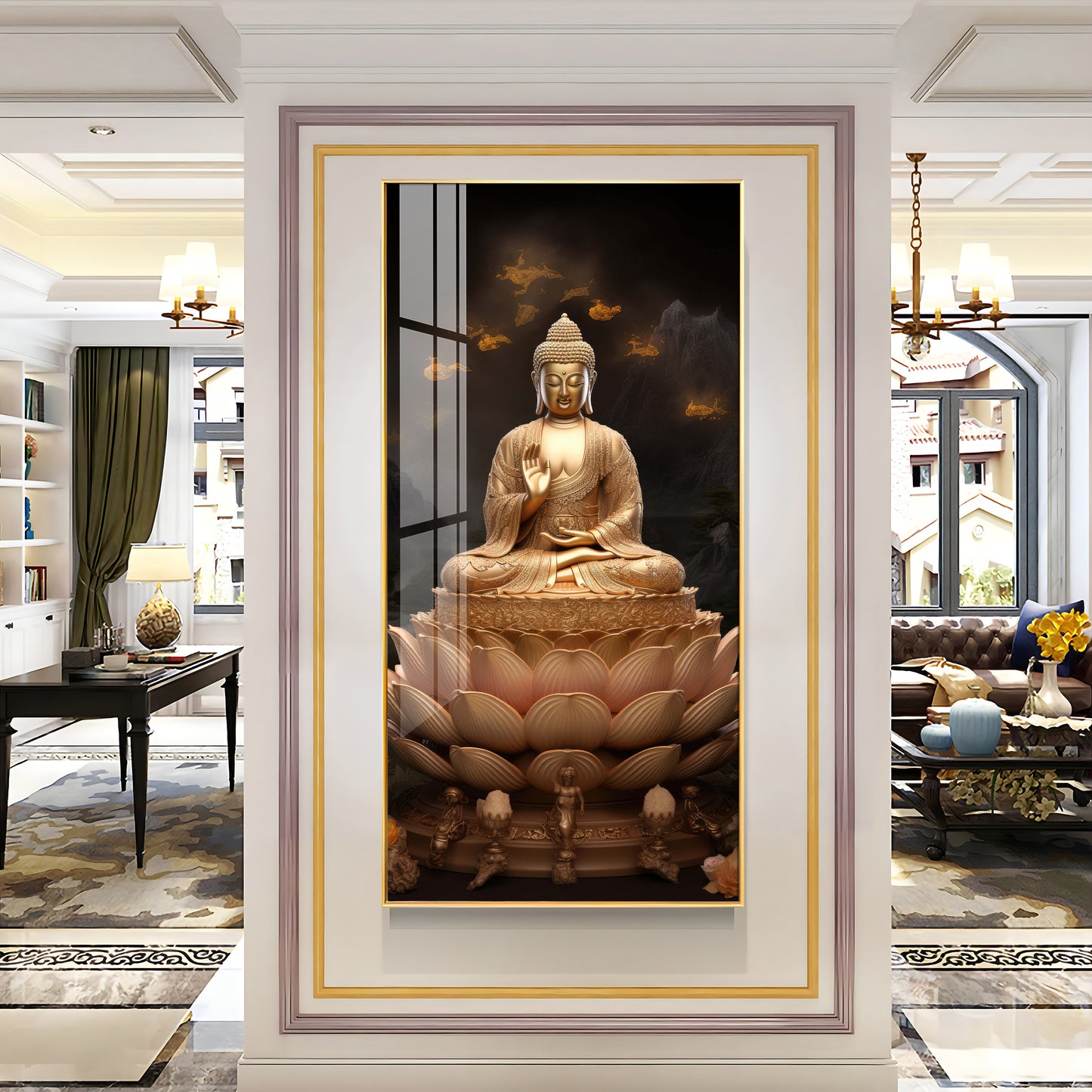 Buddha On Lotus Premium Acrylic Vertical Wall Art