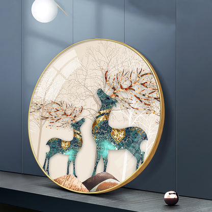 The Deer Duo Premium Acrylic Round Wall Art