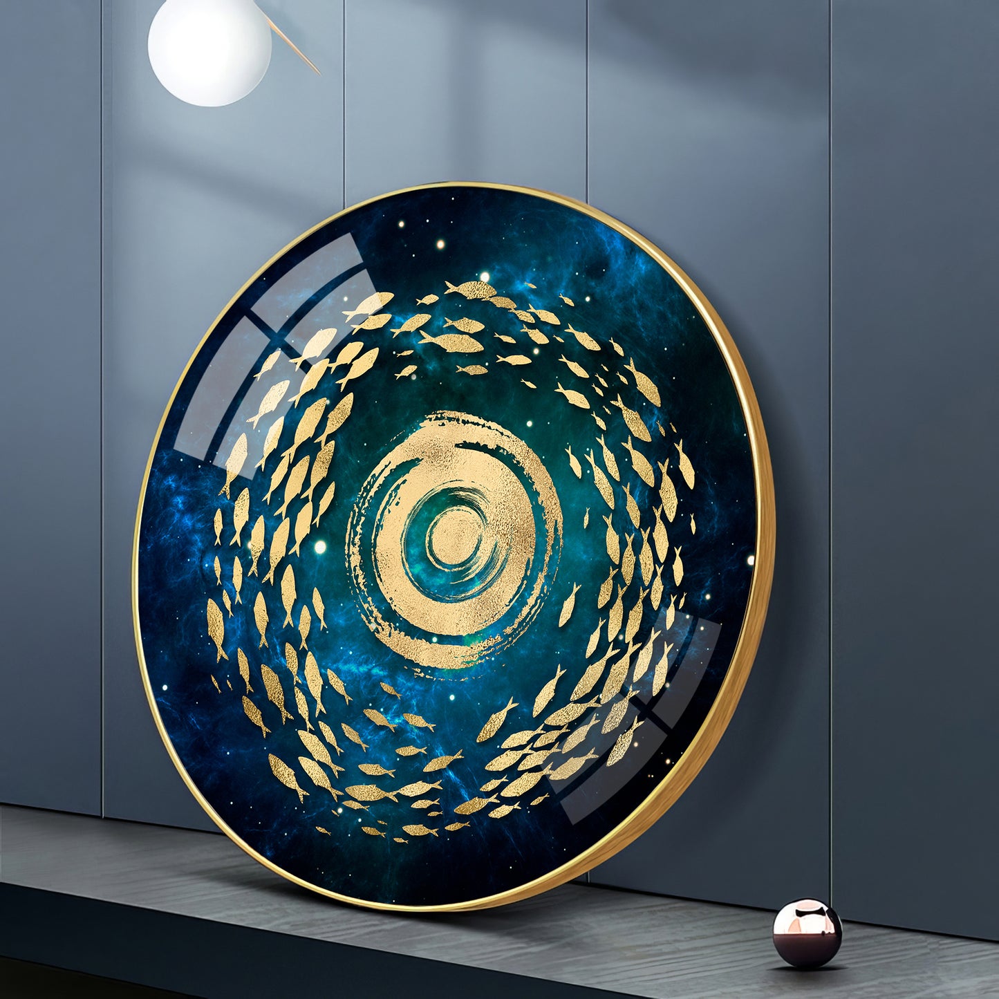 Fish Flow Mosaic Premium Acrylic Round Wall Art