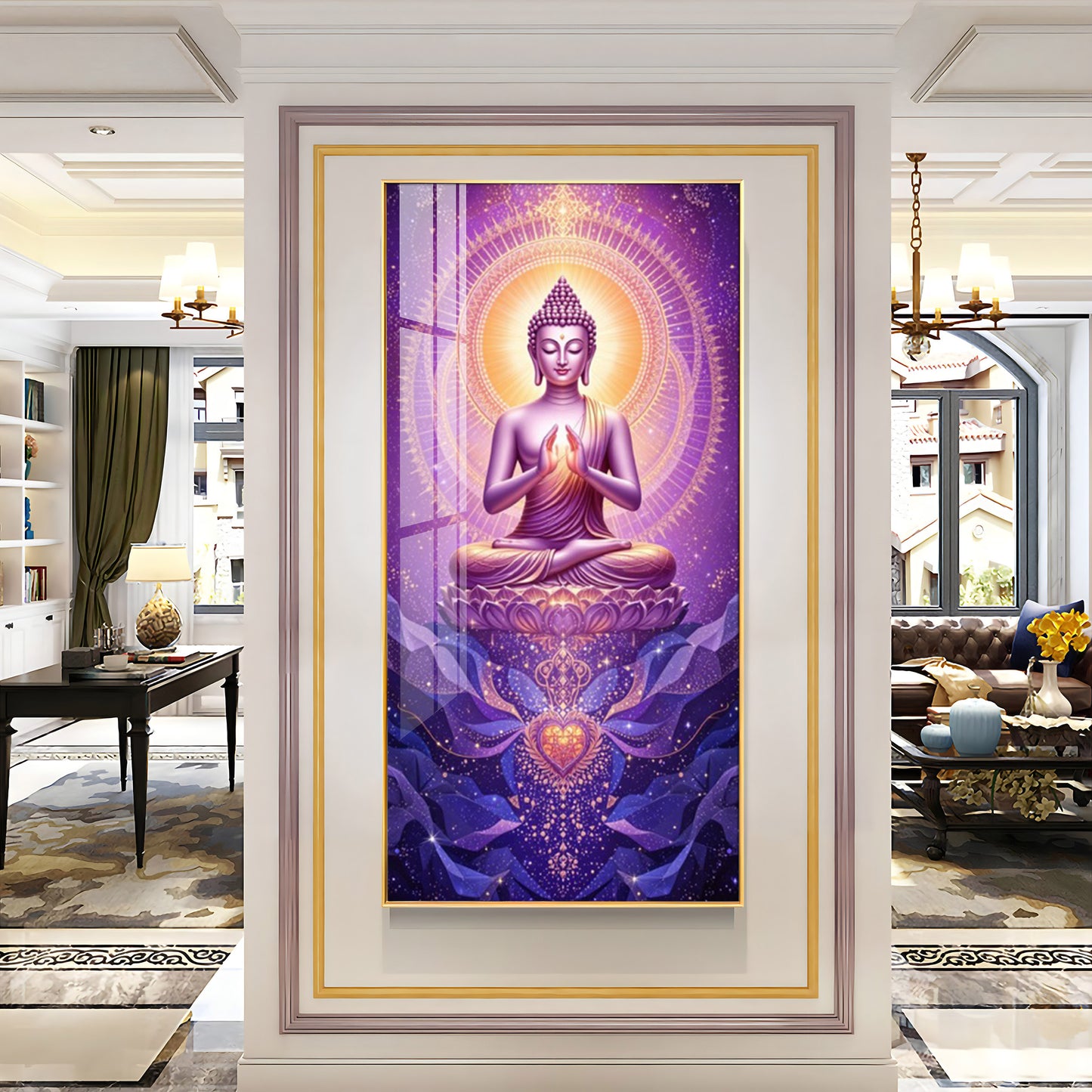 Buddha In Purple Harmony Premium Acrylic Vertical Wall Art