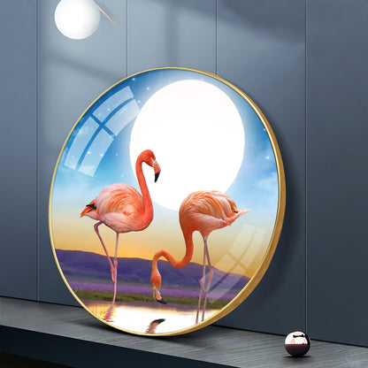 Flamingo Serenity Premium Acrylic Round Wall Art