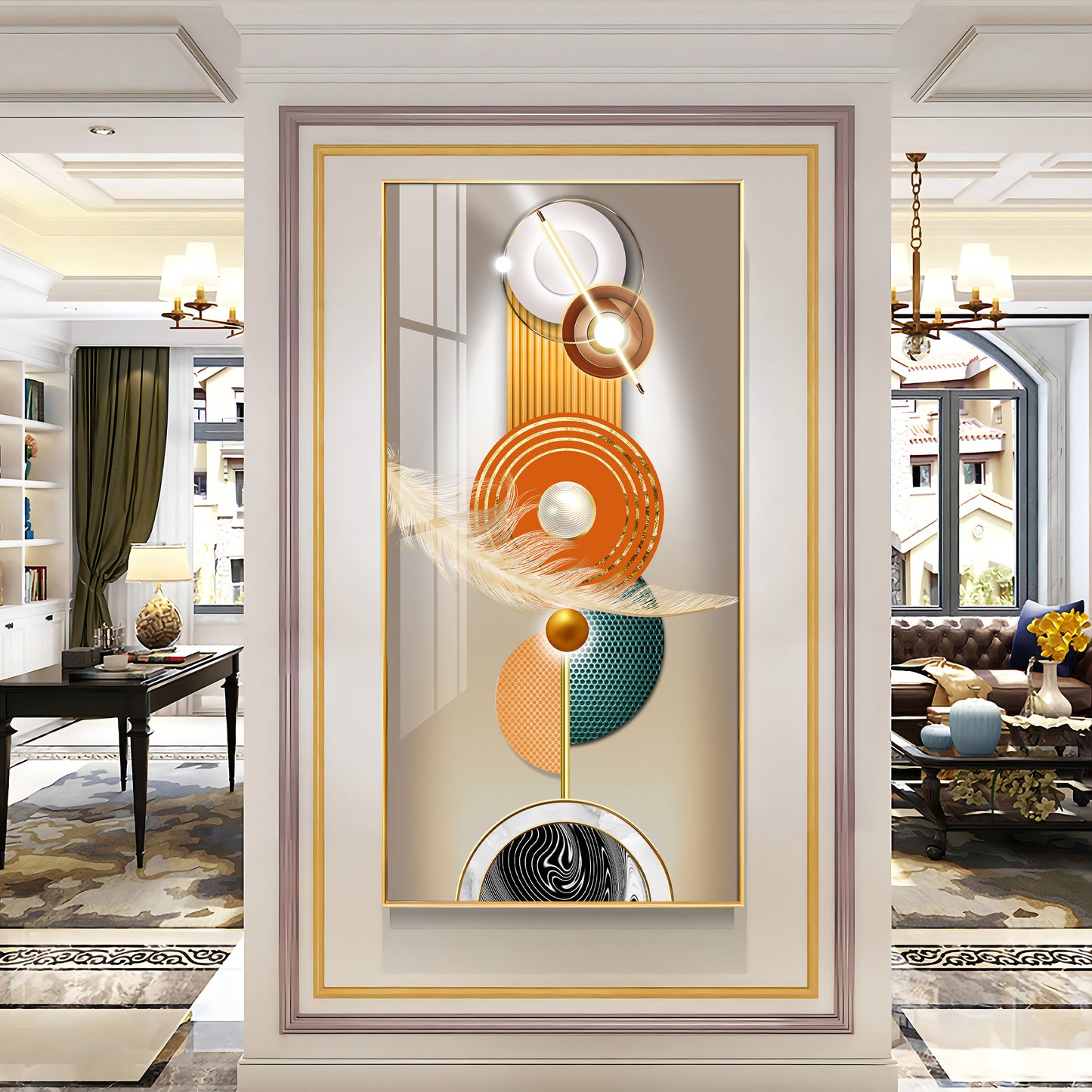 Luxury Crystal Circle Premium Acrylic Vertical Wall Art