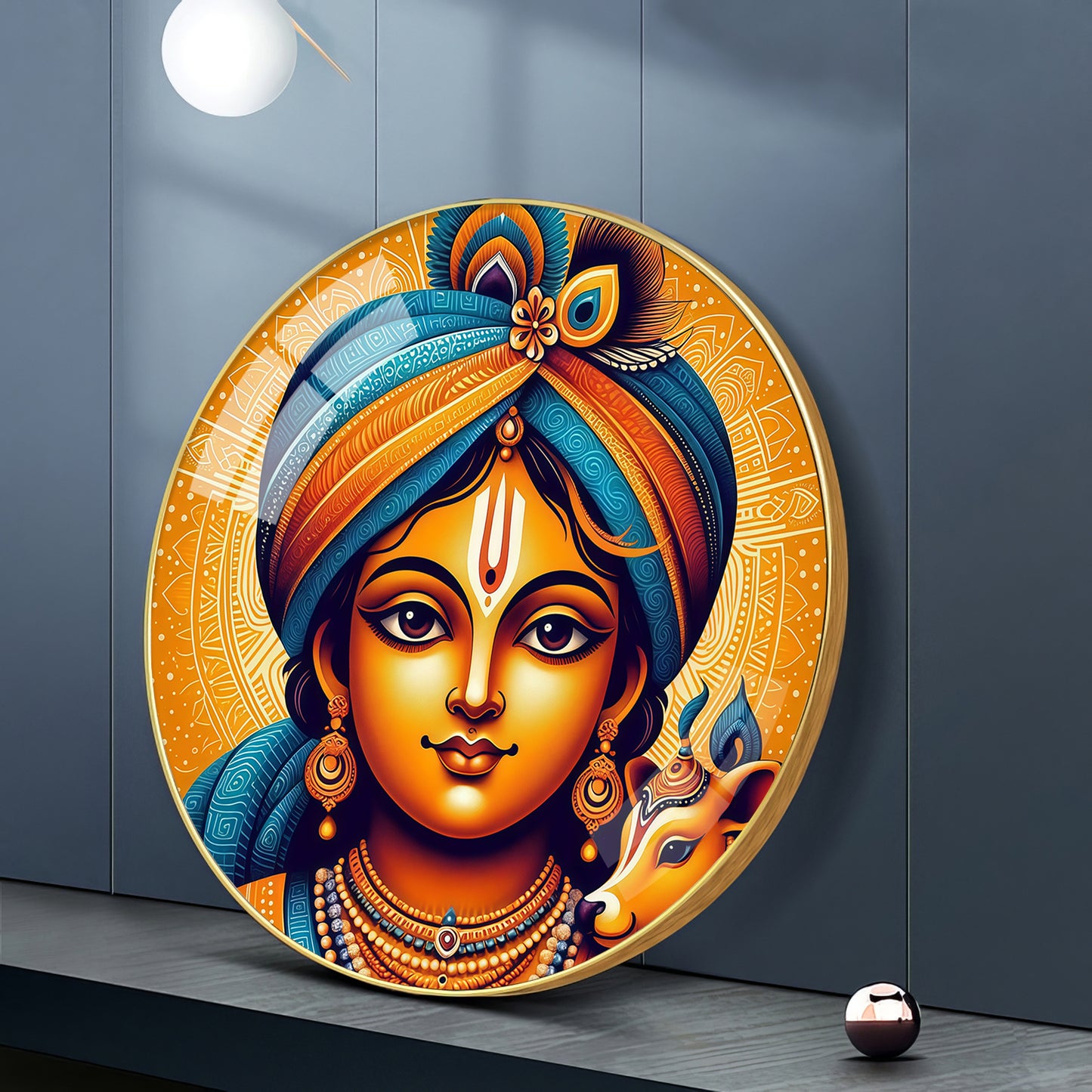 Lord Krishna Abstract Premium Acrylic Round Wall Art