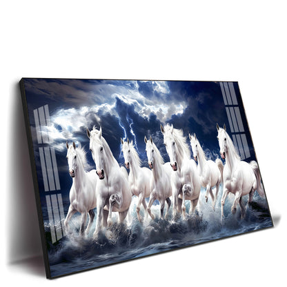 Seven White Horses Gallop In the Sea Premium Acrylic Horizontal Wall Art