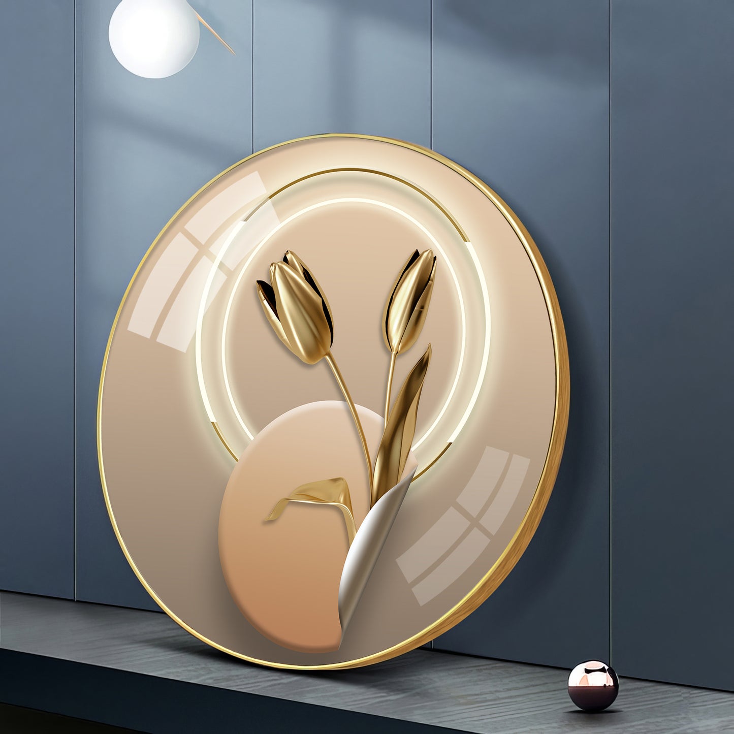 Golden Petal Premium Acrylic Round Wall Art