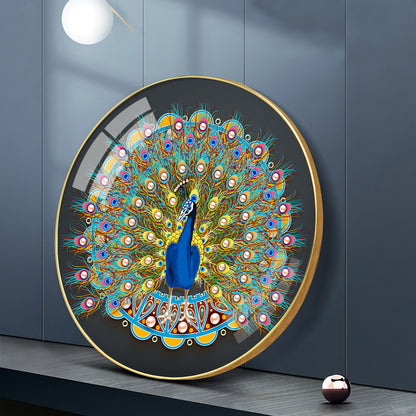 Vibrant Peacock Premium Acrylic Round Wall Art