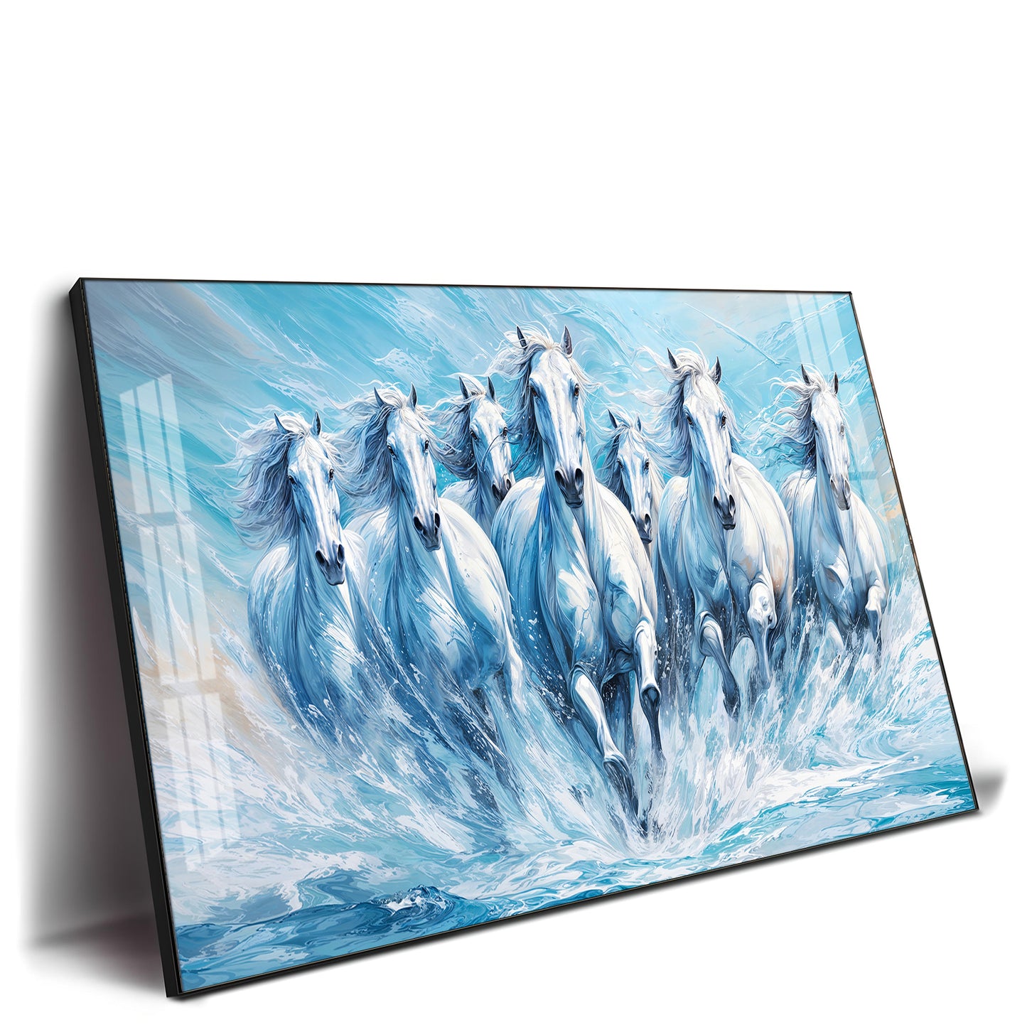 Running Horses in River Premium Acrylic Horizontal Wall Art