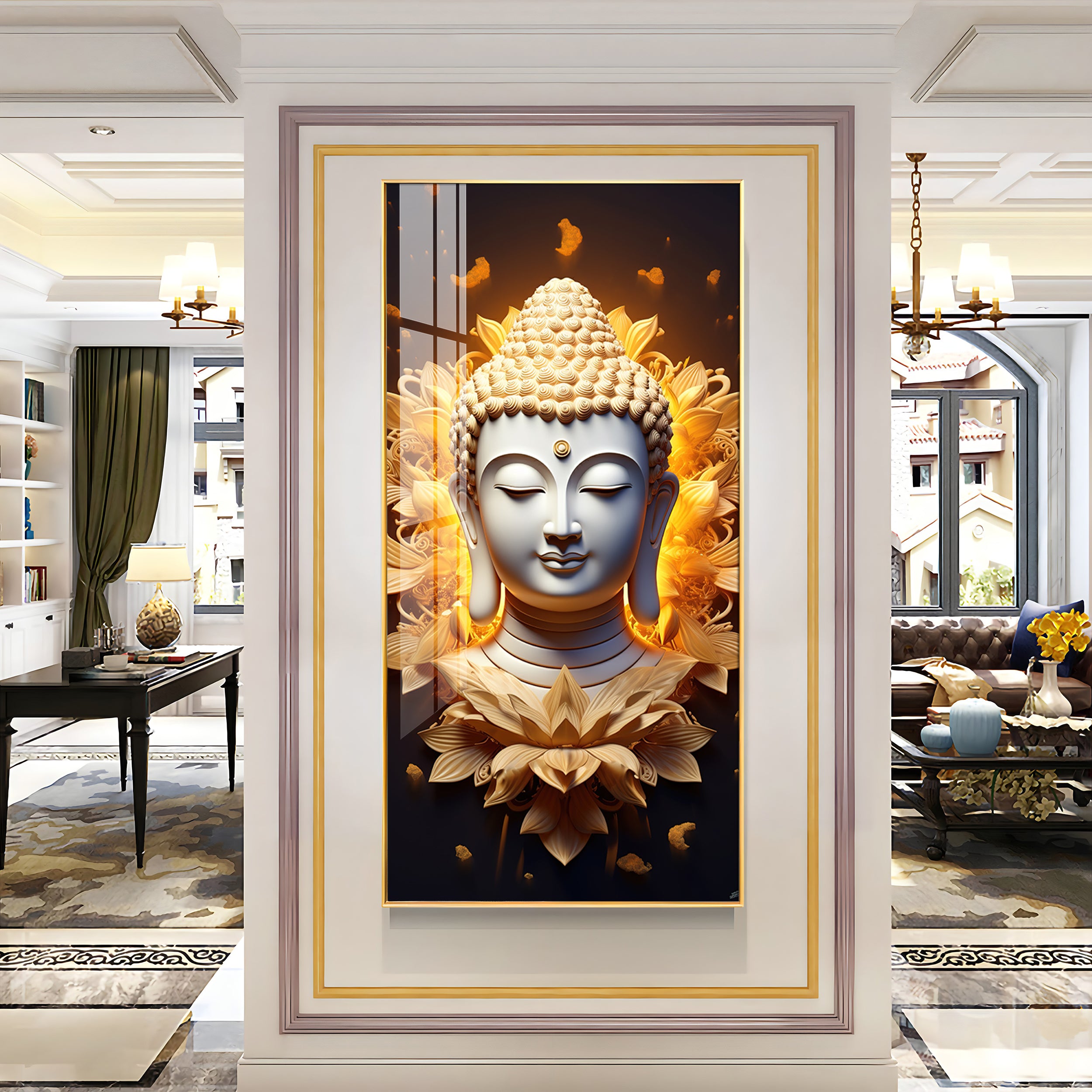 Buddha With Lotus Premium Acrylic Vertical Wall Art