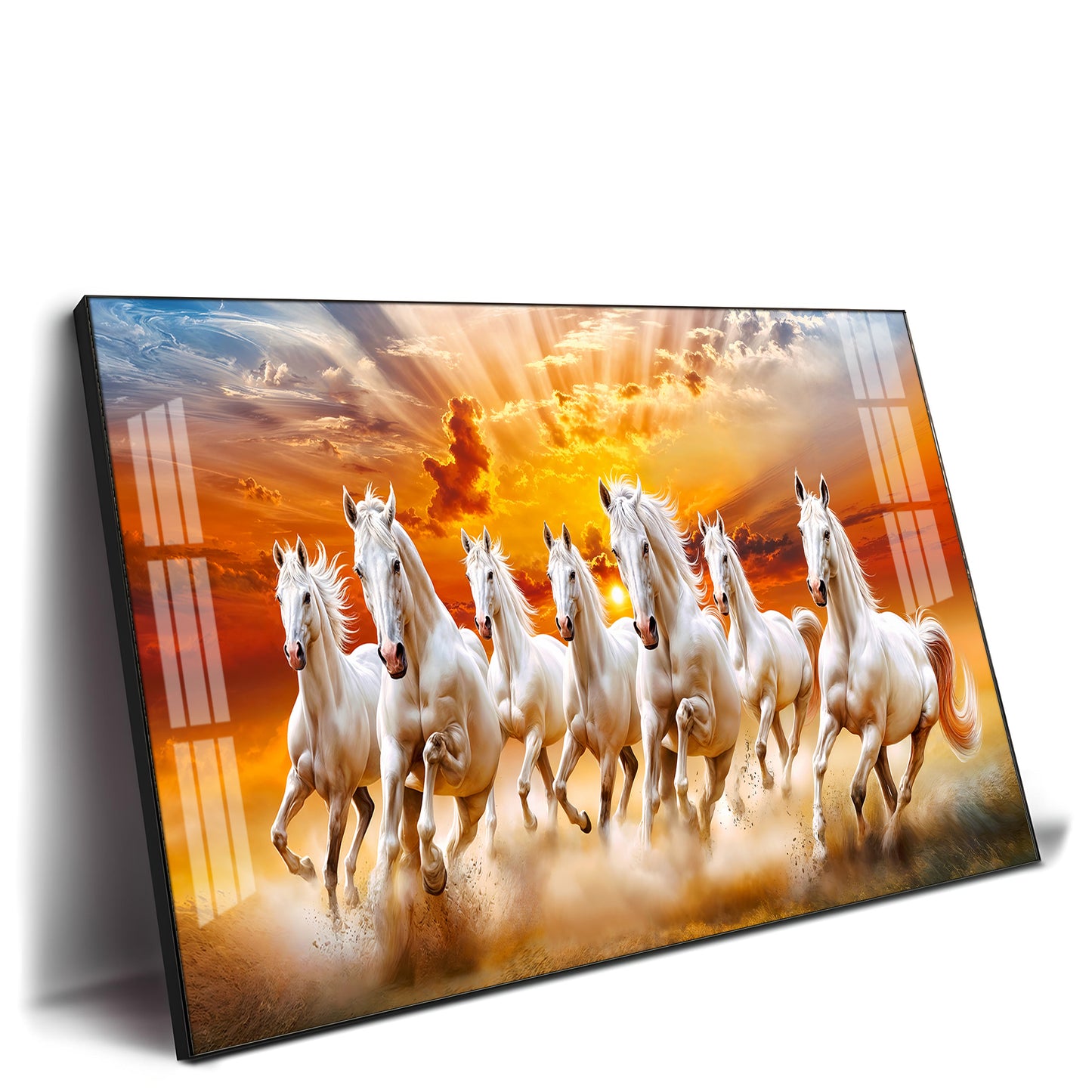 Vastu Seven Running Horses In Morning Premium Acrylic Horizontal Wall Art