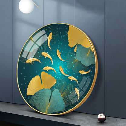 Golden Koi Fish Premium Acrylic Round Wall Art