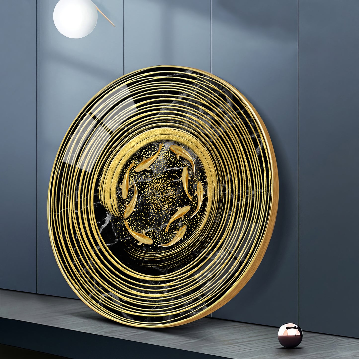 Koi In Spiral Premium Acrylic Round Wall Art