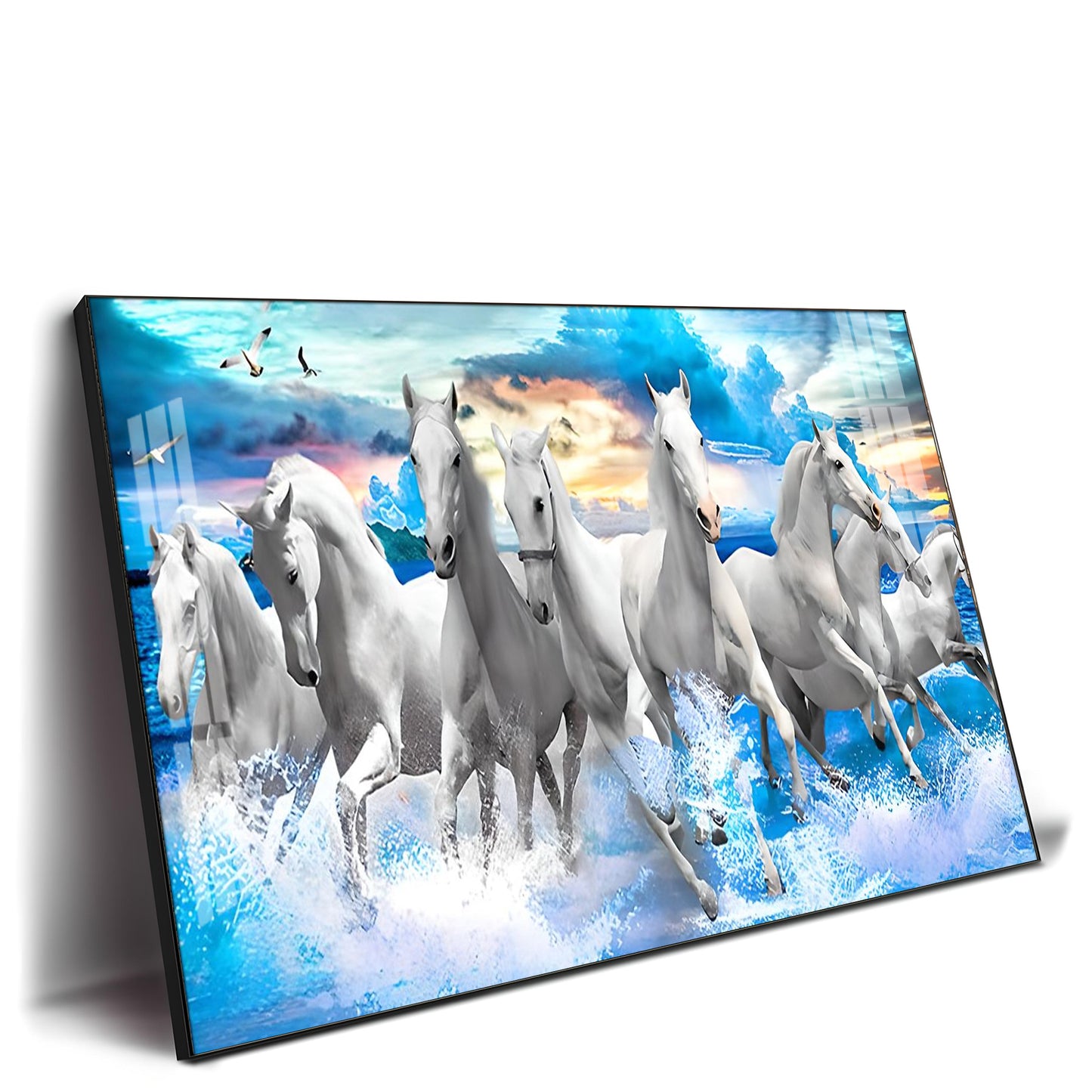 Vastu Running Horses With Sunrise Premium Acrylic Horizontal Wall Art