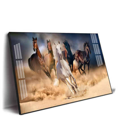 Lucky Running Vastu Horses Premium Acrylic Horizontal Wall Art