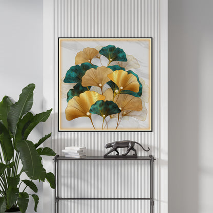 Golden Ginkgo Biloba Luxury Crystal Square Wall Art