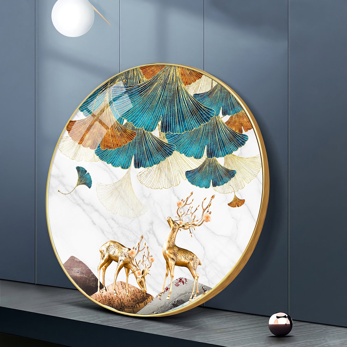Deer and Leaves Premium Acrylic Round Wall Art