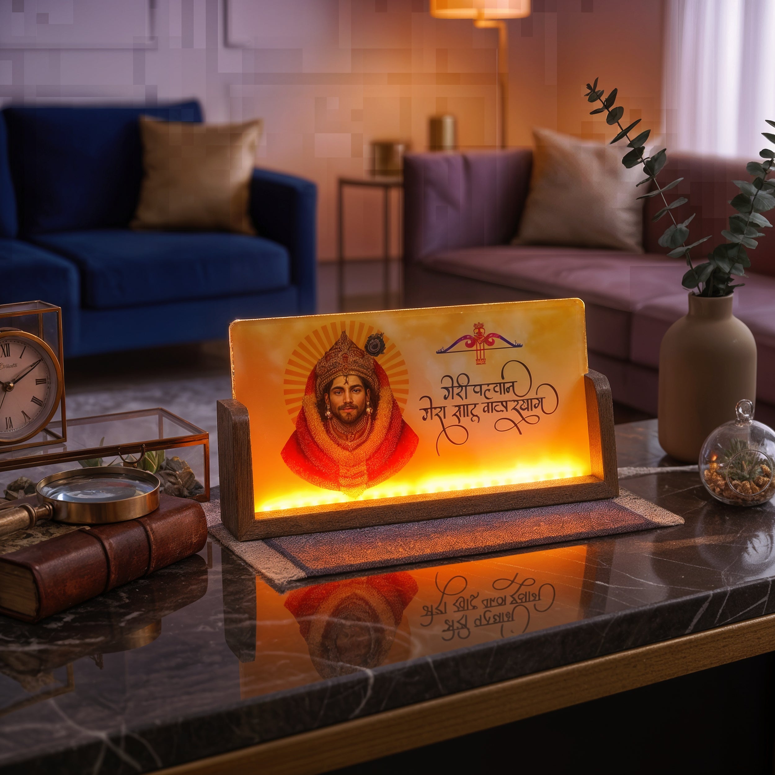 Khatu Shyam Ji Acrylic LED Table Lamp - Wooden Stand