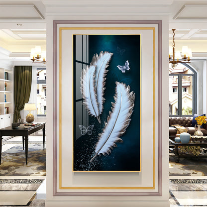 Magical Feathers With Butterfly Premium Acrylic Vertical Wall Art