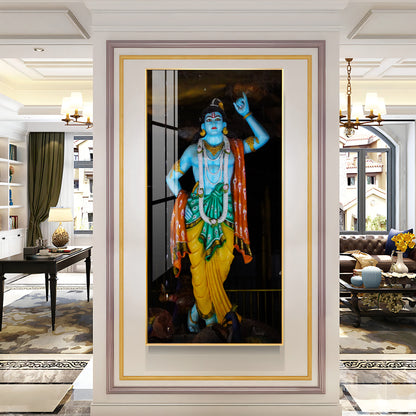 Krishna Lifting Govardhan Parvat Premium Acrylic Vertical Wall Art