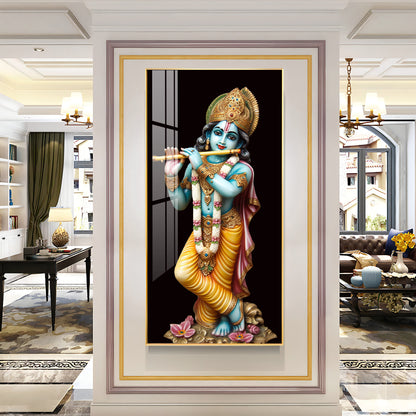 Lord Krishna With Flute Premium Acrylic Vertical Wall Art