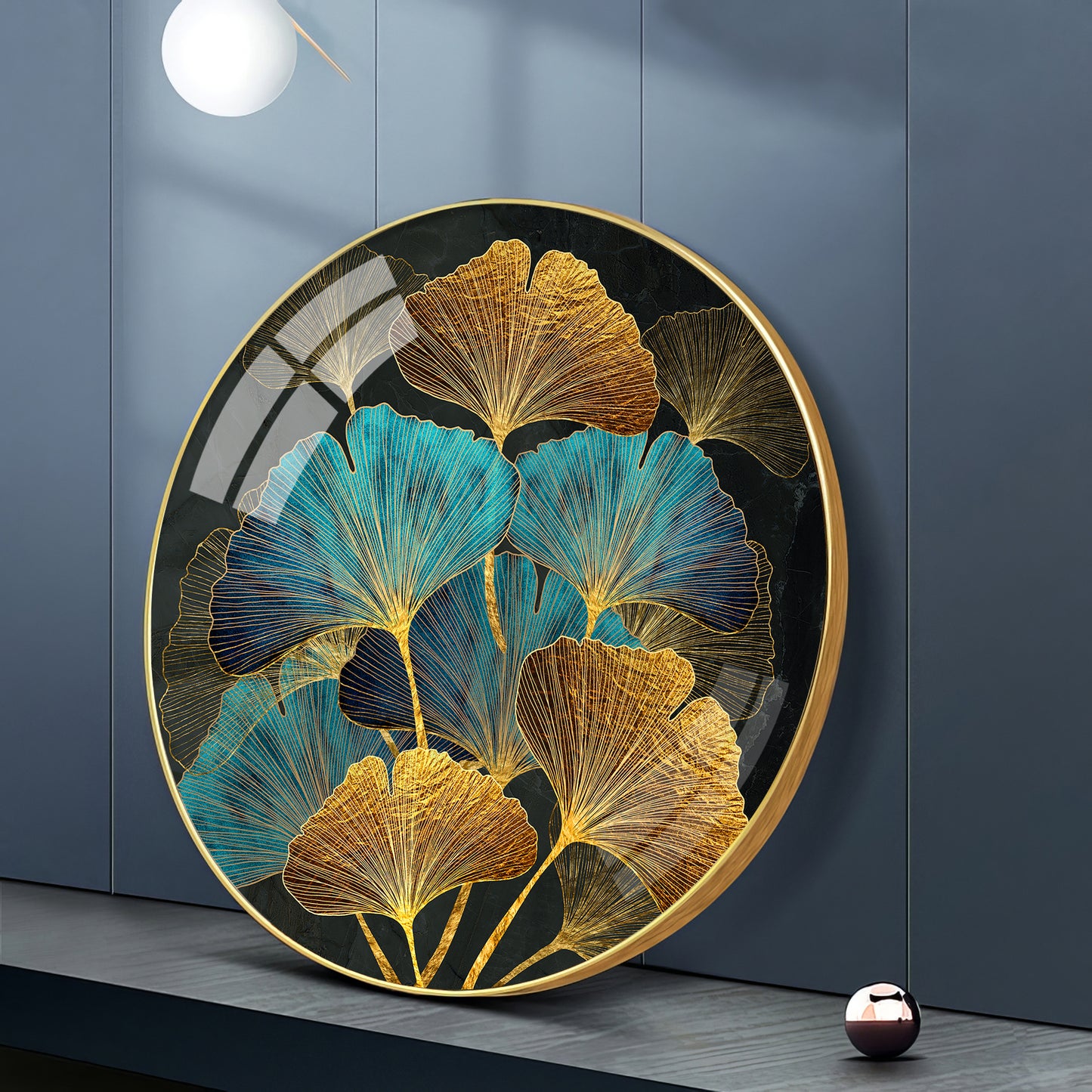 Azure Leaf Premium Acrylic Round Wall Art