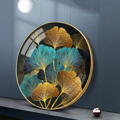 Azure Leaf Premium Acrylic Round Wall Art