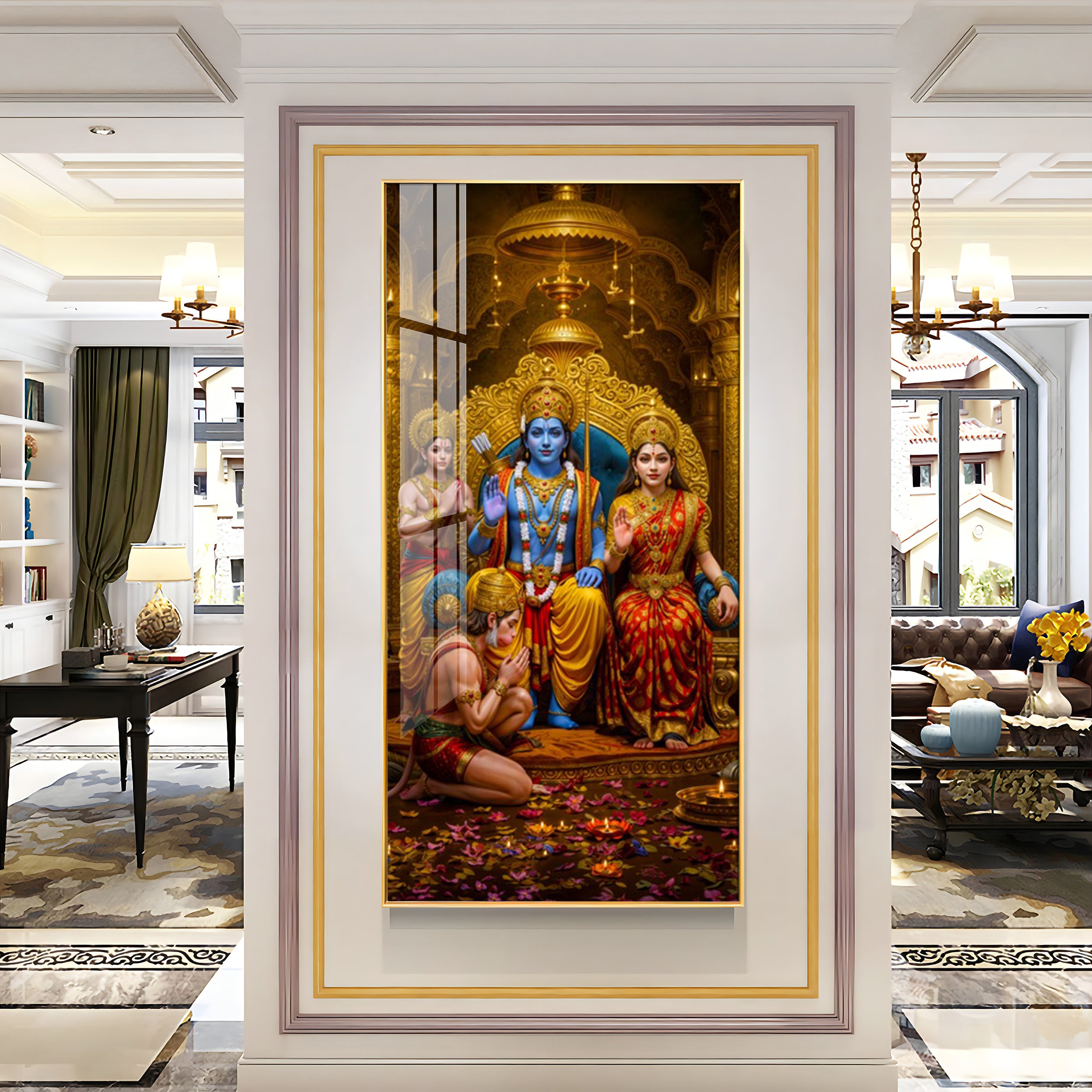 Devotion Of Hanuman Premium Acrylic Vertical Wall Art