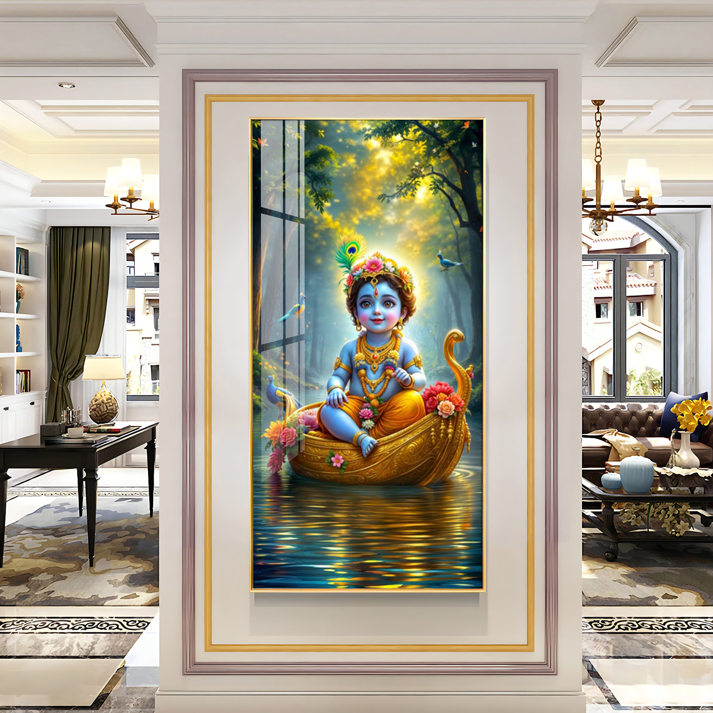Krishna in the Boat Premium Acrylic Vertical Wall Art