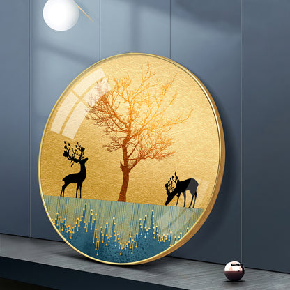 Surreal Art Of Deer Premium Acrylic Round Wall Art