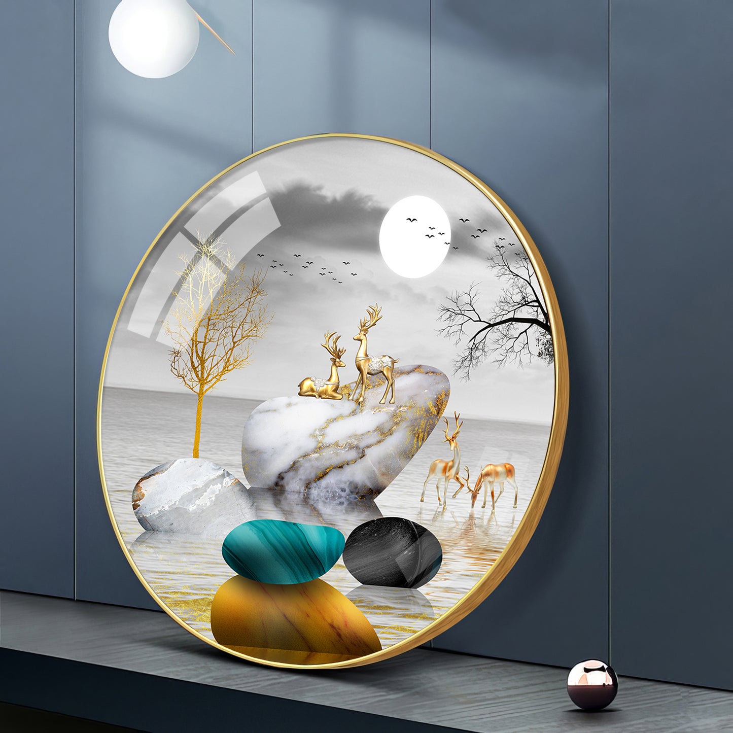 Deer And Stone Premium Acrylic Round Wall Art