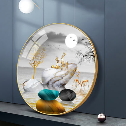 Deer And Stone Premium Acrylic Round Wall Art