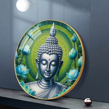 Sacred Buddha In Silver Premium Acrylic Round Wall Art