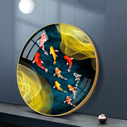 Koi In Motion Premium Acrylic Round Wall Art