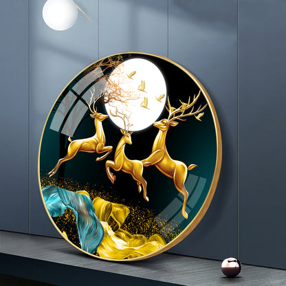 The Deer’s Ascent Premium Acrylic Round Wall Art