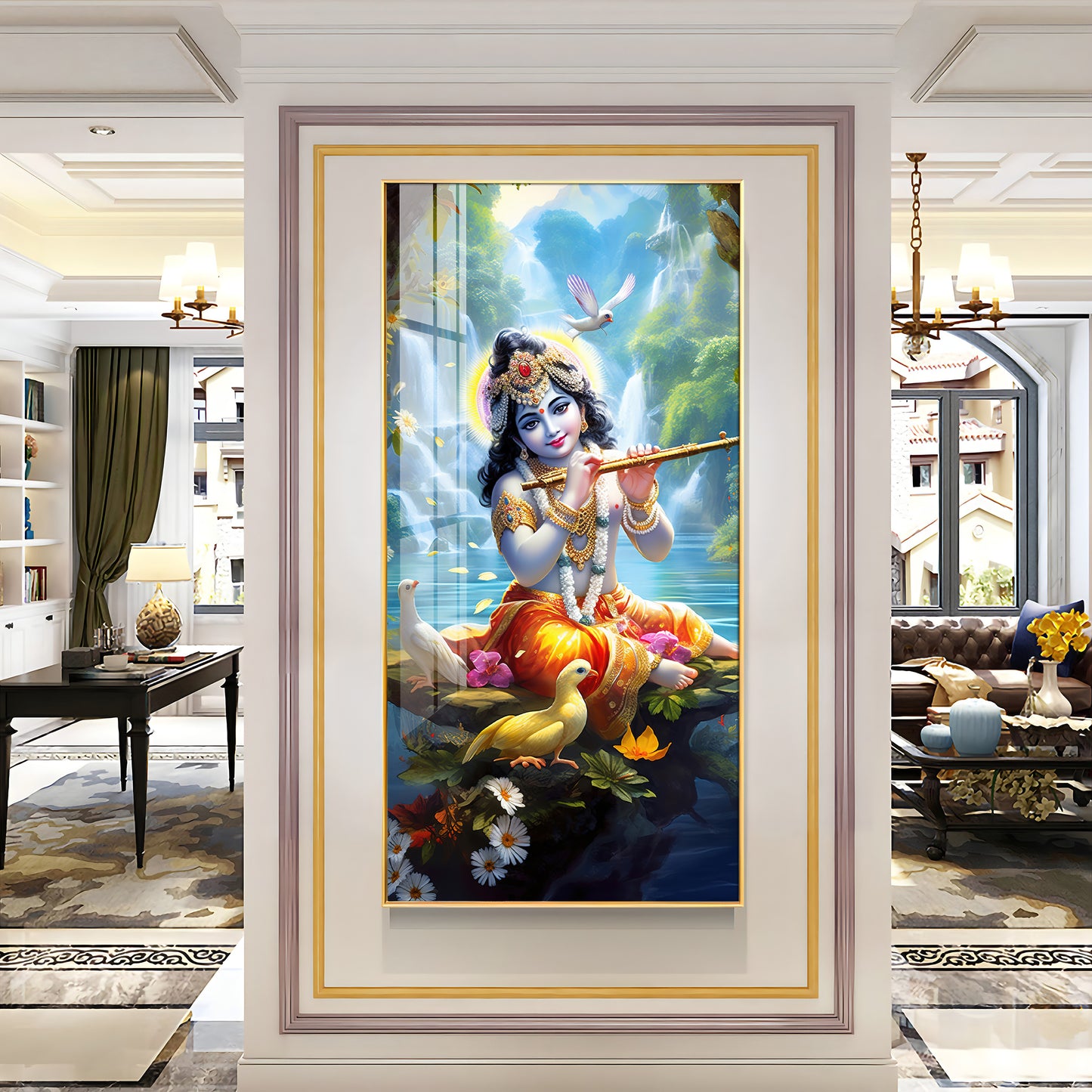 Joyful Krishna Premium Acrylic Vertical Wall Art