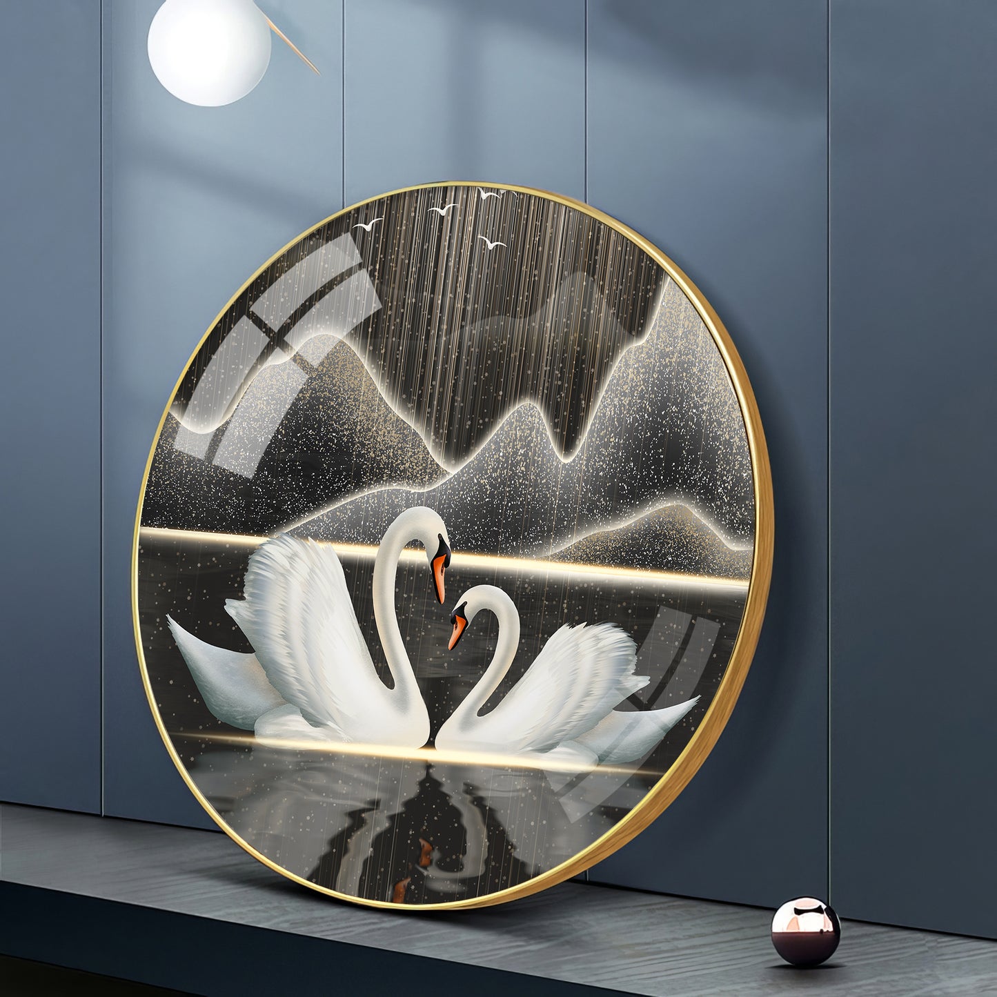 Swans in Serenity Premium Acrylic Round Wall Art