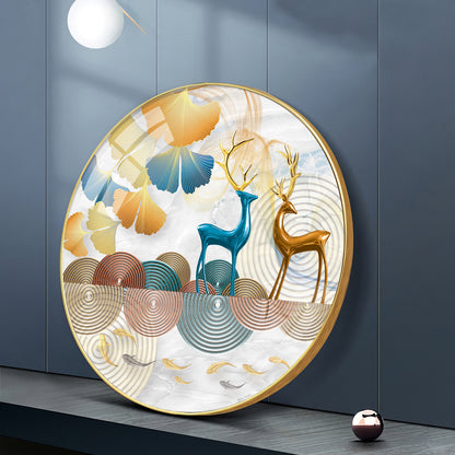 Deer Among Blossoms Premium Acrylic Round Wall Art