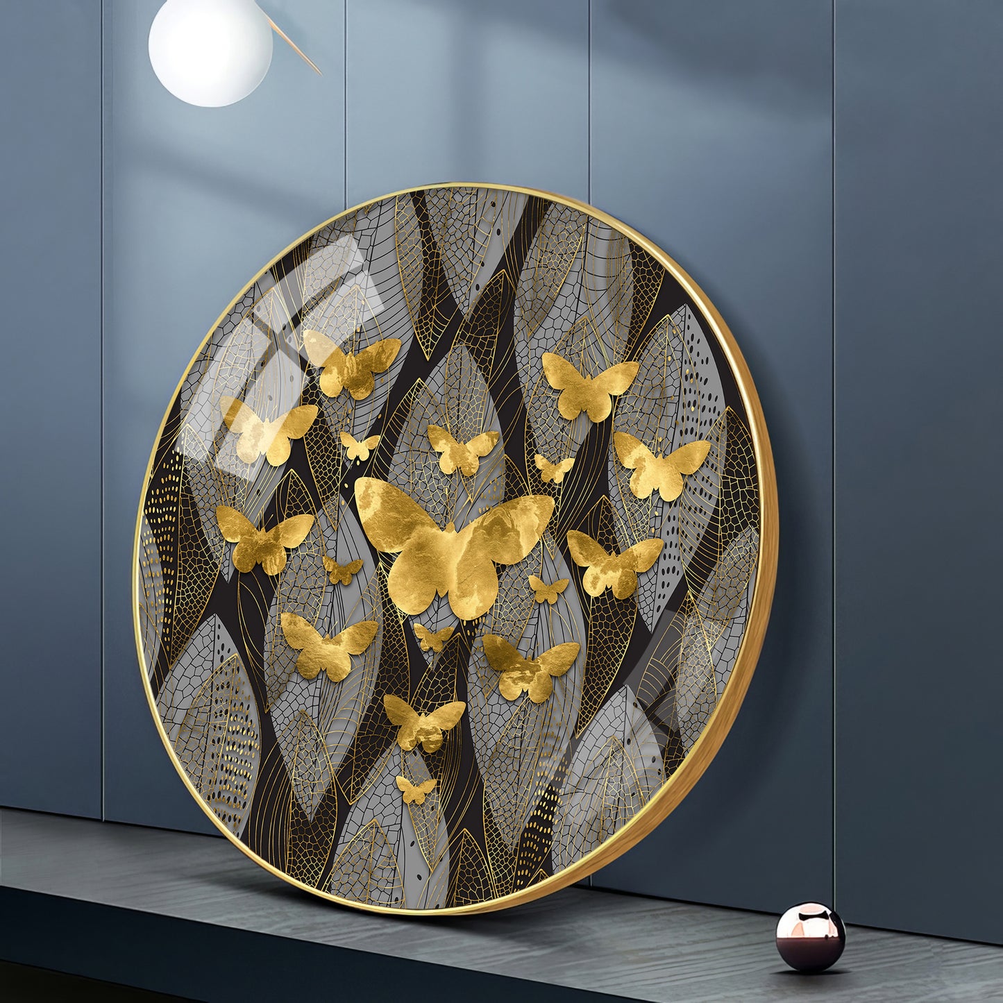 Golden Winged Premium Acrylic Round Wall Art
