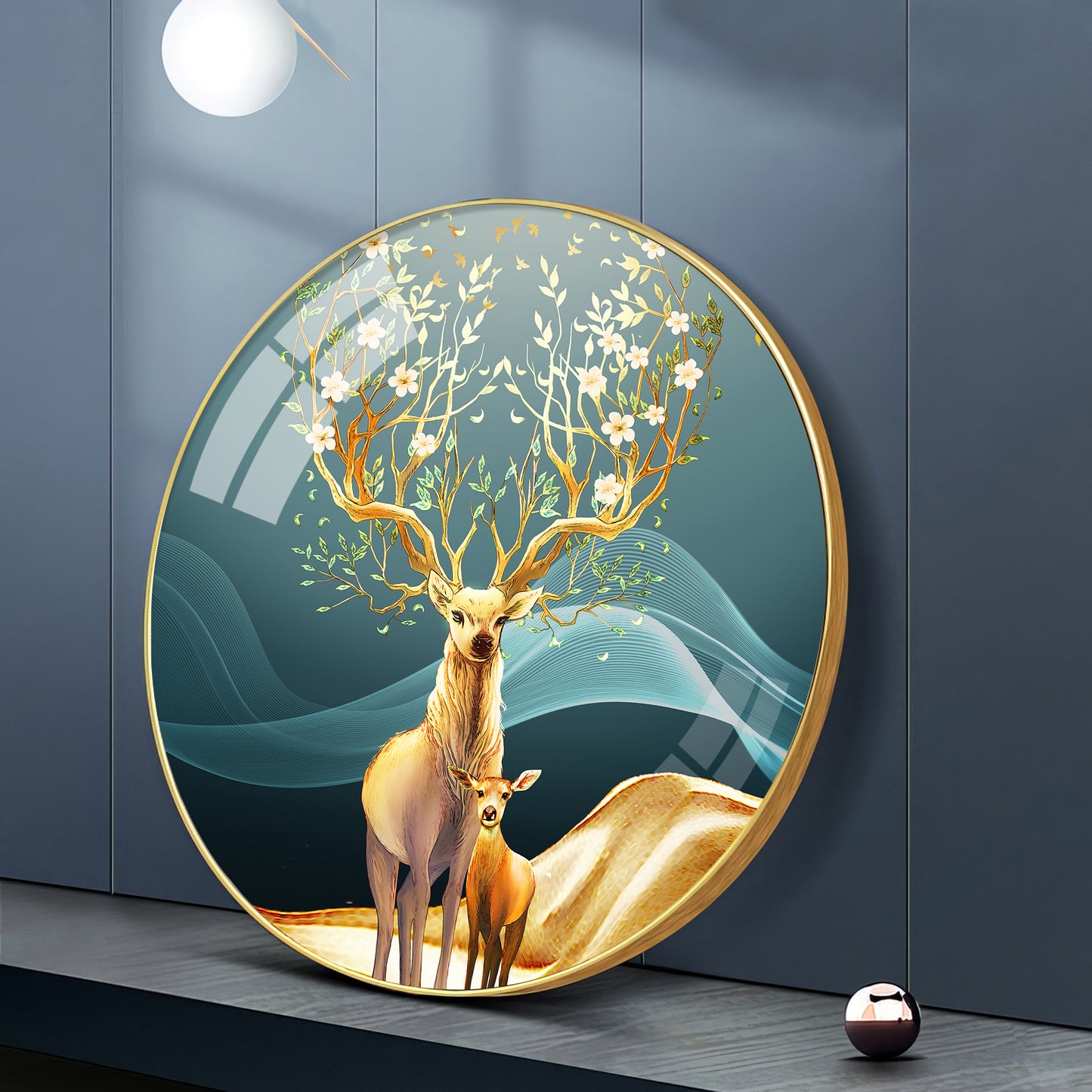 Deer in Bloom Premium Acrylic Round Wall Art