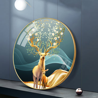 Deer in Bloom Premium Acrylic Round Wall Art