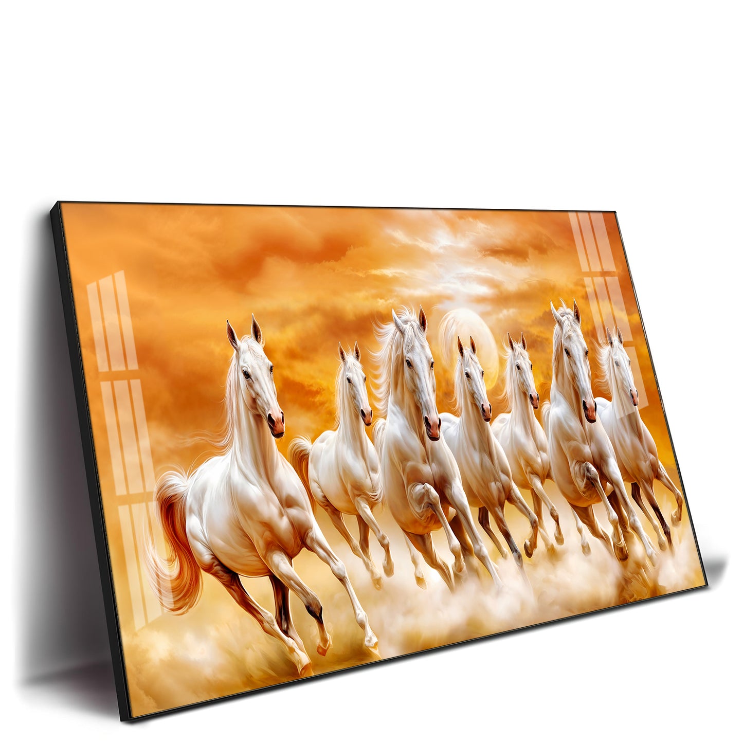 Vastu 7 Running White Horses Premium Acrylic Horizontal Wall Art