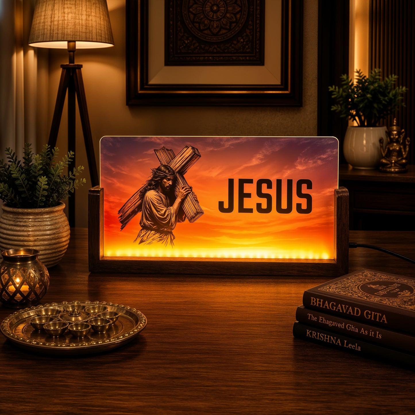 Jesus Acrylic LED Table Lamp - Wooden Stand