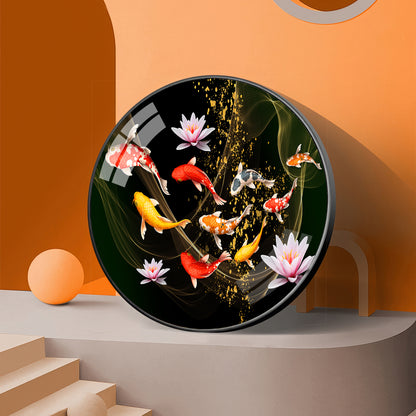 Colorful Koi In Motion Premium Acrylic Round Wall Art